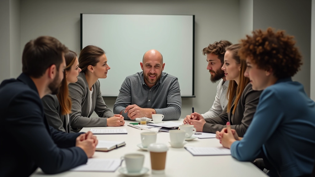 Team in constructieve bespreking over werkdruk en evenwicht