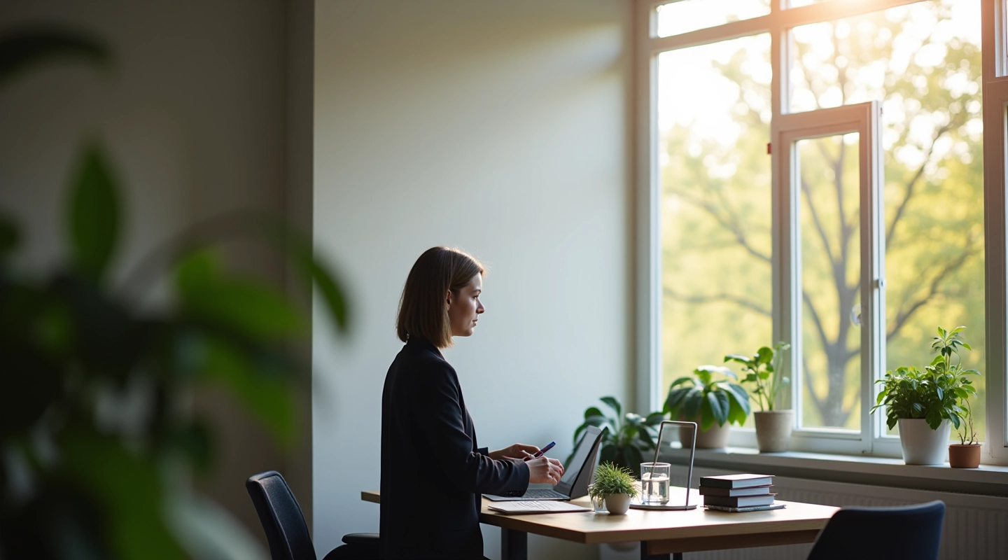 Moderne werkplek met evenwicht tussen werk en rust