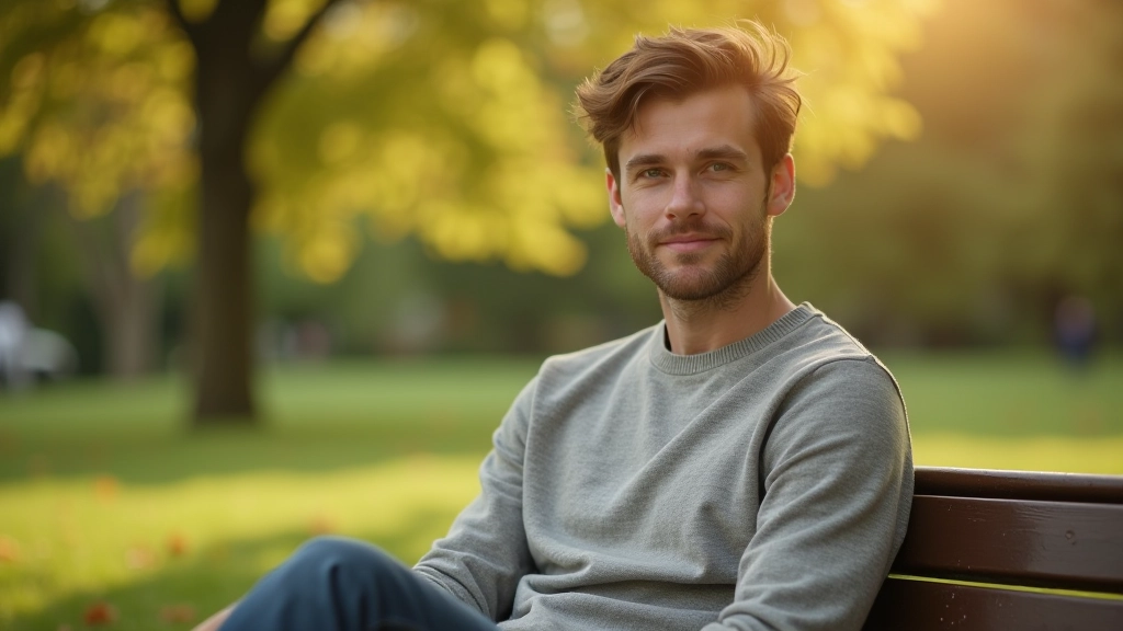 Persoon buiten in een park, zittend op een bankje, moment van rust en bezinning